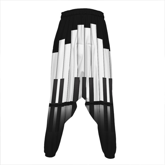 Black And White Piano Keyboard Print Hammer Pants