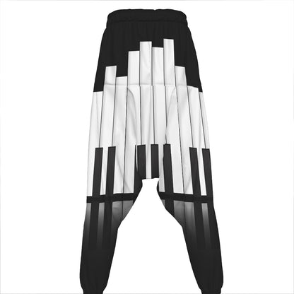 Black And White Piano Keyboard Print Hammer Pants