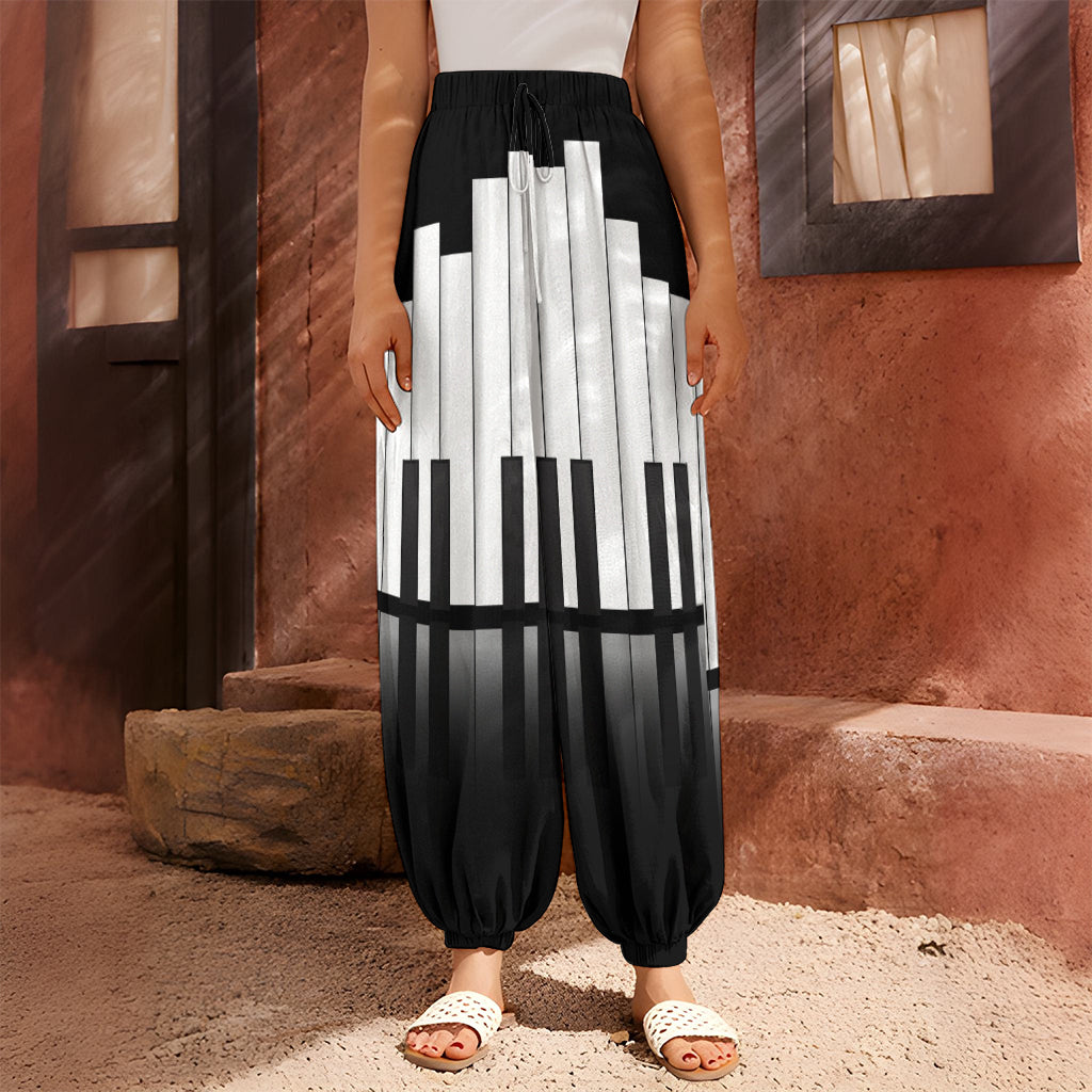 Black And White Piano Keyboard Print Harem Pants