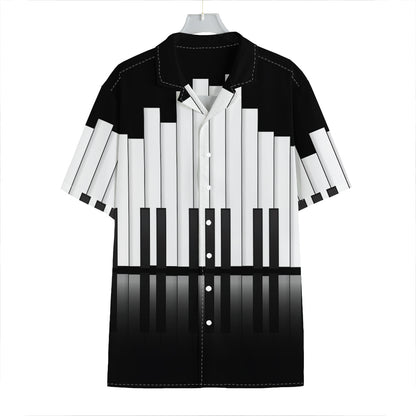 Black And White Piano Keyboard Print Hawaiian Shirt