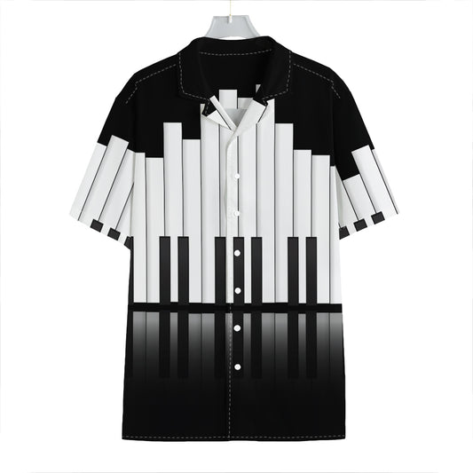 Black And White Piano Keyboard Print Hawaiian Shirt