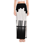 Black And White Piano Keyboard Print High Slit Maxi Skirt