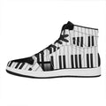 Black And White Piano Keyboard Print High Top Leather Sneakers