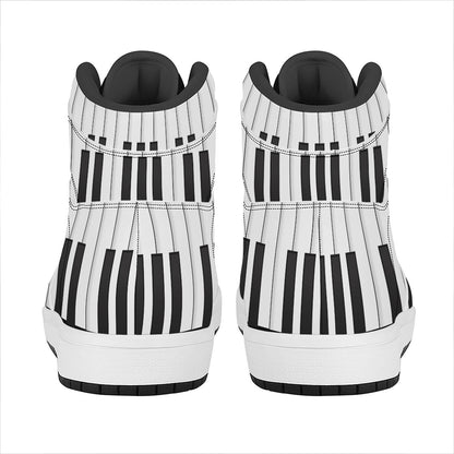 Black And White Piano Keyboard Print High Top Leather Sneakers