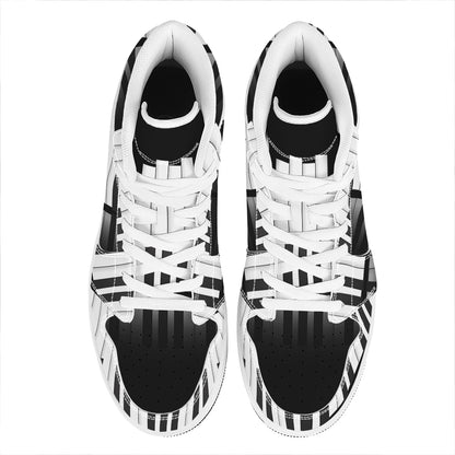 Black And White Piano Keyboard Print High Top Leather Sneakers