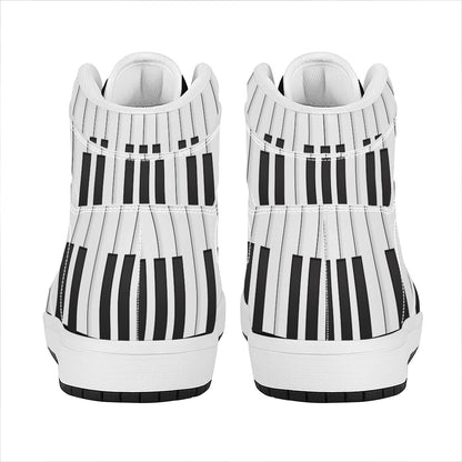 Black And White Piano Keyboard Print High Top Leather Sneakers