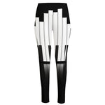 Black And White Piano Keyboard Print High-Waisted Pocket Leggings