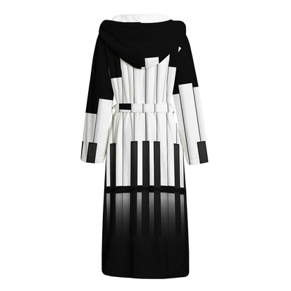 Black And White Piano Keyboard Print Hooded Bathrobe