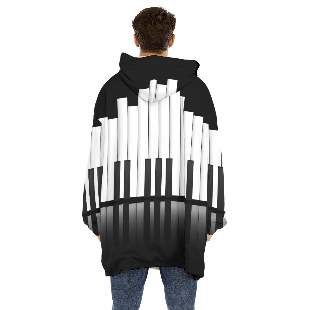 Black And White Piano Keyboard Print Hoodie Blanket