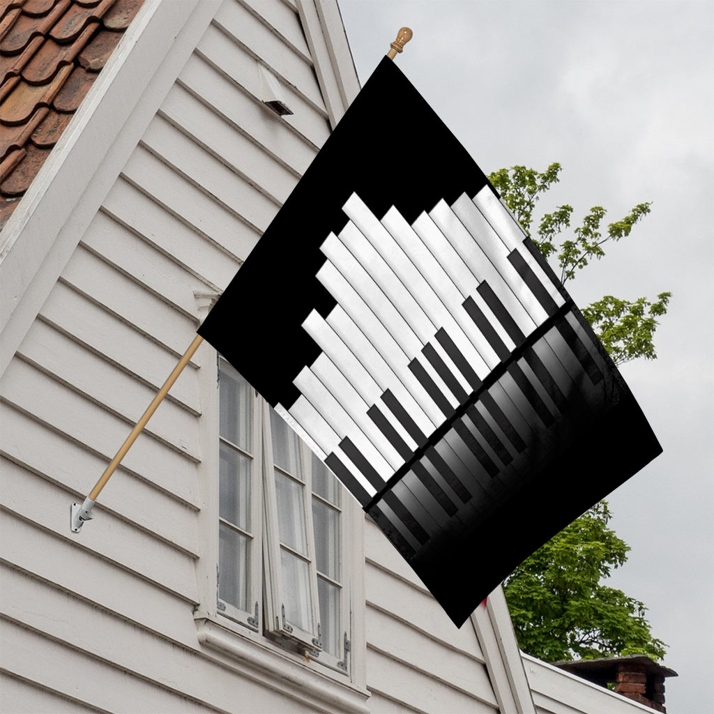 Black And White Piano Keyboard Print House Flag