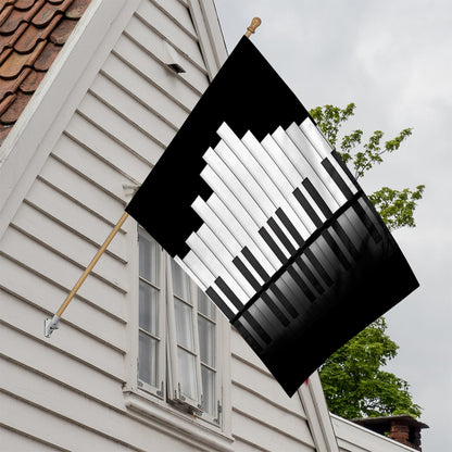 Black And White Piano Keyboard Print House Flag