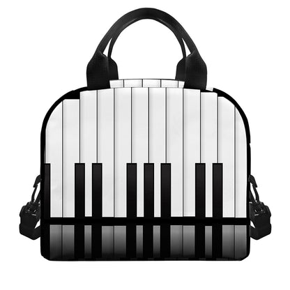 Black And White Piano Keyboard Print Insulated Lunch Bag