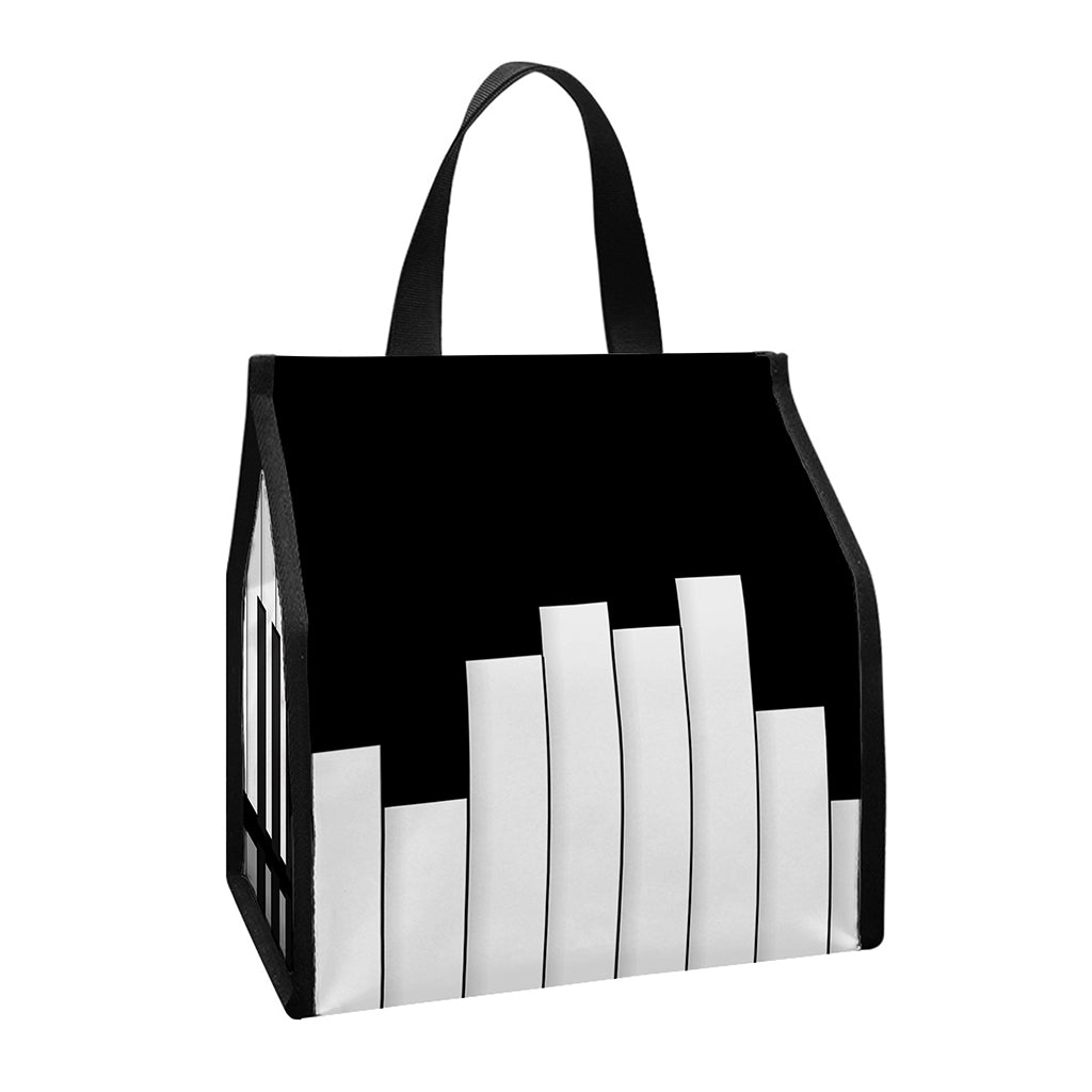 Black And White Piano Keyboard Print Insulated Lunch Tote
