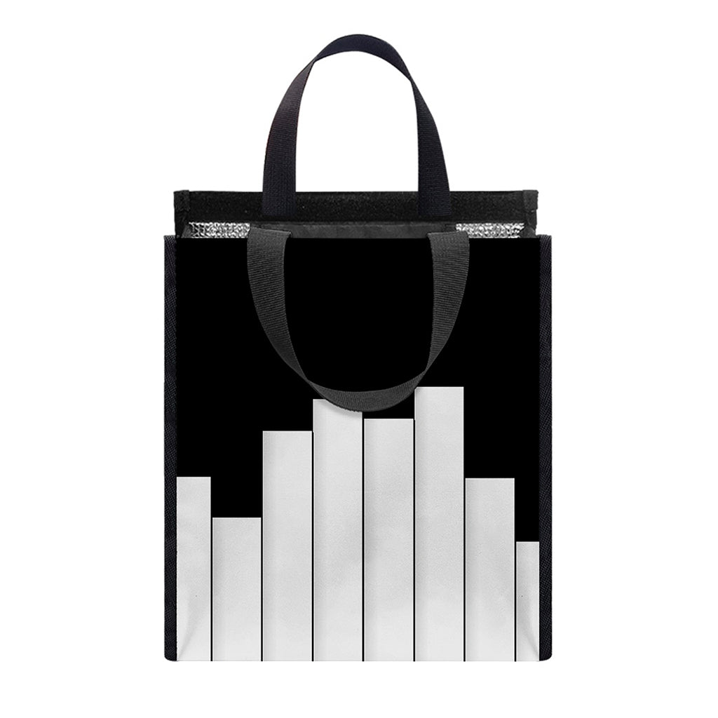 Black And White Piano Keyboard Print Insulated Lunch Tote