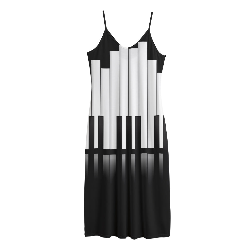 Black And White Piano Keyboard Print Jersey Midi Cami Dress