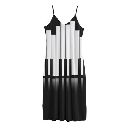 Black And White Piano Keyboard Print Jersey Midi Cami Dress