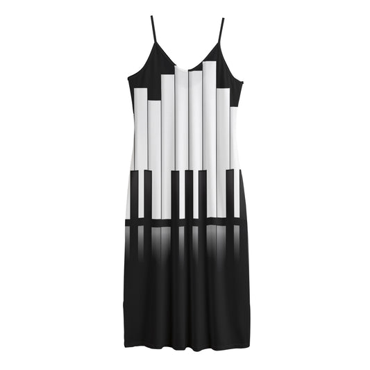 Black And White Piano Keyboard Print Jersey Midi Cami Dress