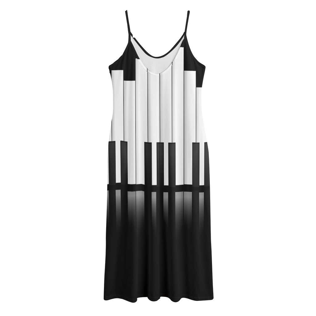 Black And White Piano Keyboard Print Jersey Midi Cami Dress