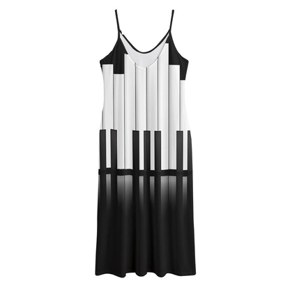 Black And White Piano Keyboard Print Jersey Midi Cami Dress