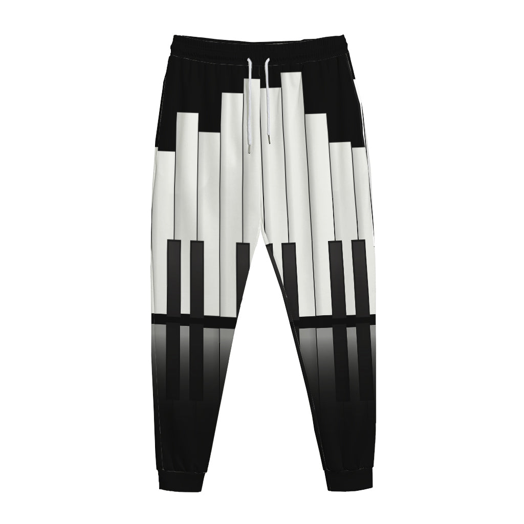 Black And White Piano Keyboard Print Jogger Pants