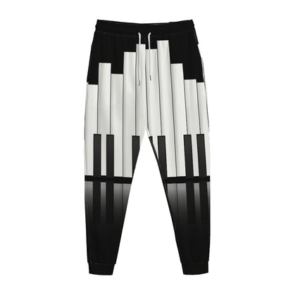 Black And White Piano Keyboard Print Jogger Pants