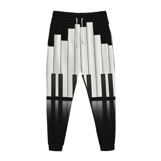 Black And White Piano Keyboard Print Jogger Pants