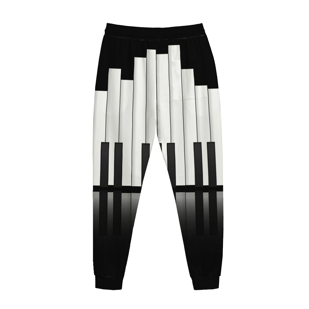 Black And White Piano Keyboard Print Jogger Pants