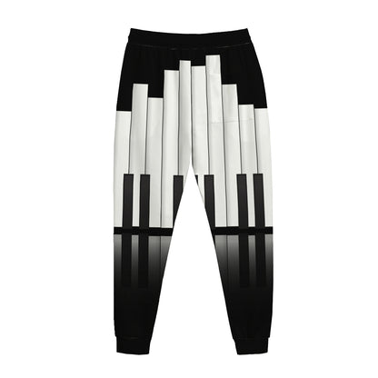 Black And White Piano Keyboard Print Jogger Pants