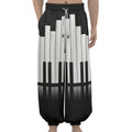 Black And White Piano Keyboard Print Lantern Pants