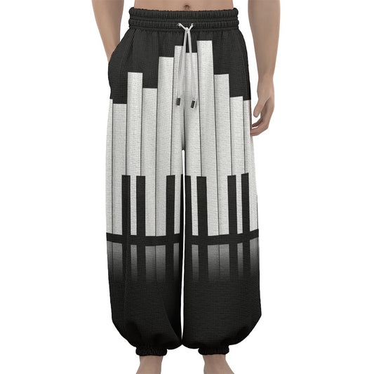 Black And White Piano Keyboard Print Lantern Pants