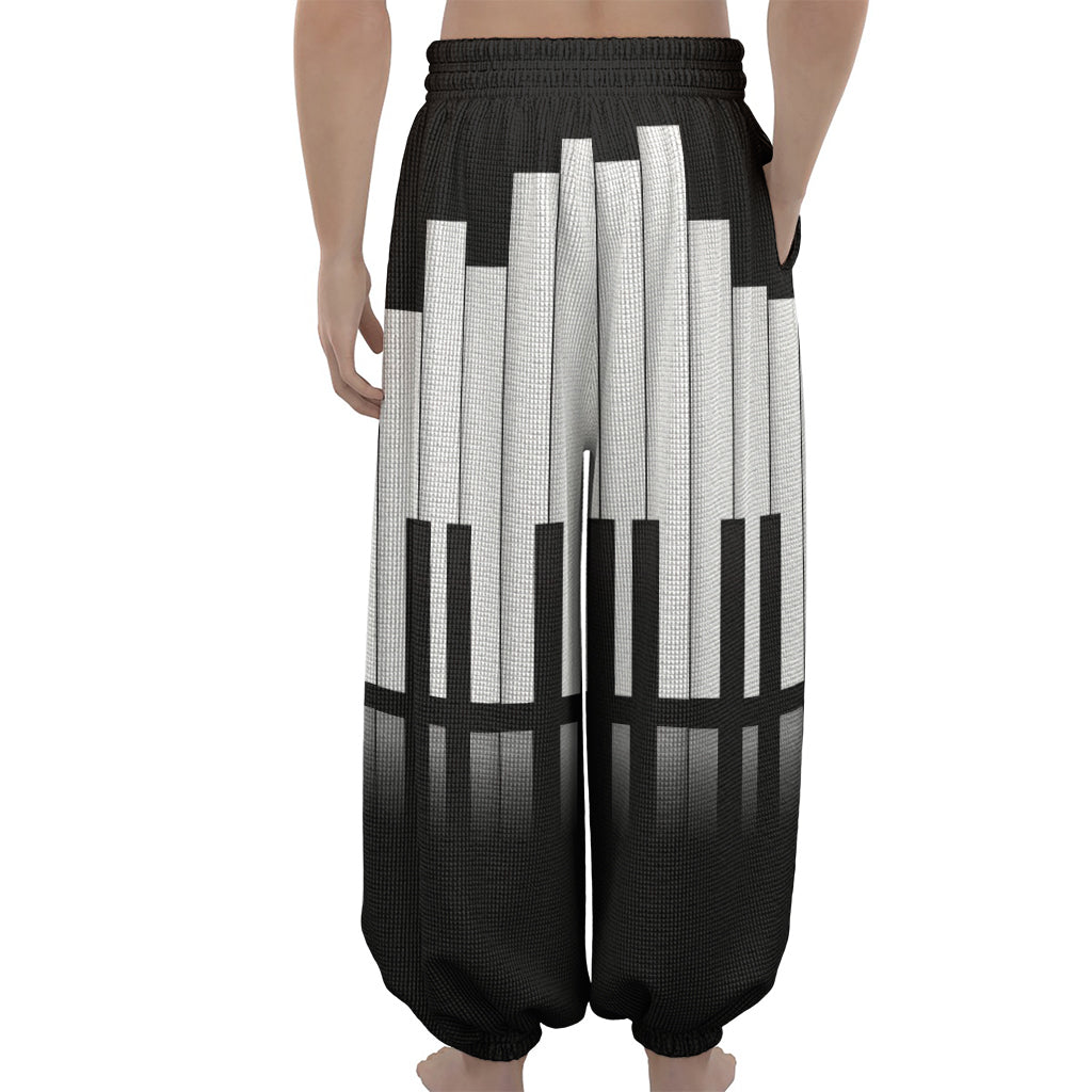 Black And White Piano Keyboard Print Lantern Pants