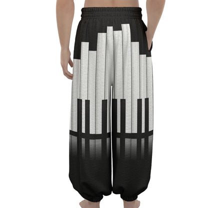 Black And White Piano Keyboard Print Lantern Pants