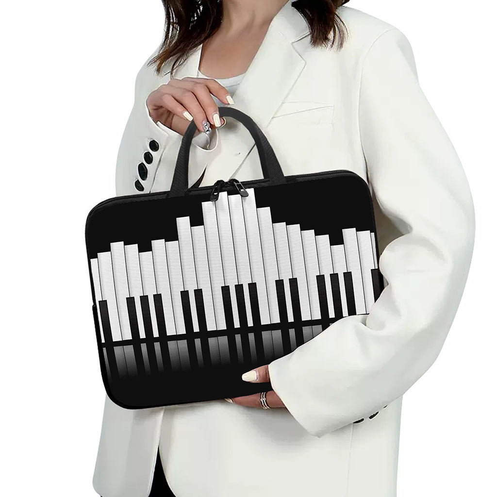 Black And White Piano Keyboard Print Laptop Sleeve With Handle