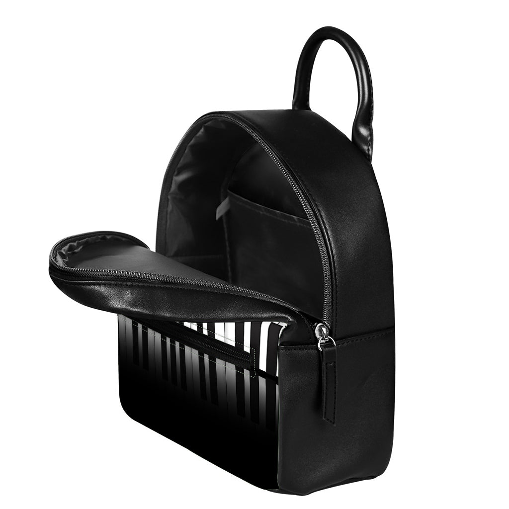 Black And White Piano Keyboard Print Leather Backpack
