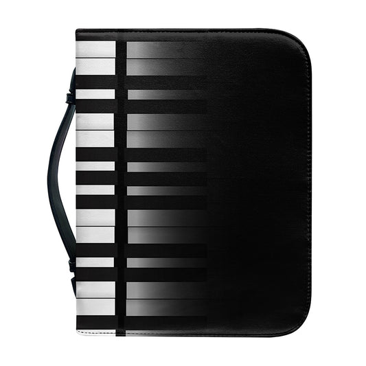 Black And White Piano Keyboard Print Leather Bible Cover