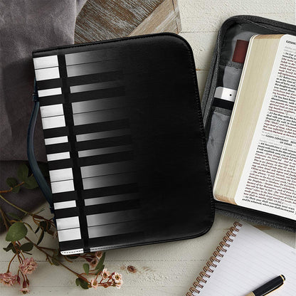 Black And White Piano Keyboard Print Leather Bible Cover