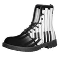 Black And White Piano Keyboard Print Lace-Up Boots