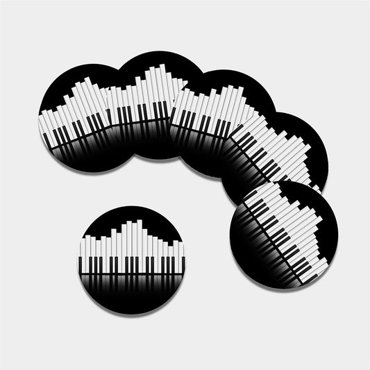 Black And White Piano Keyboard Print Leather Coaster Set