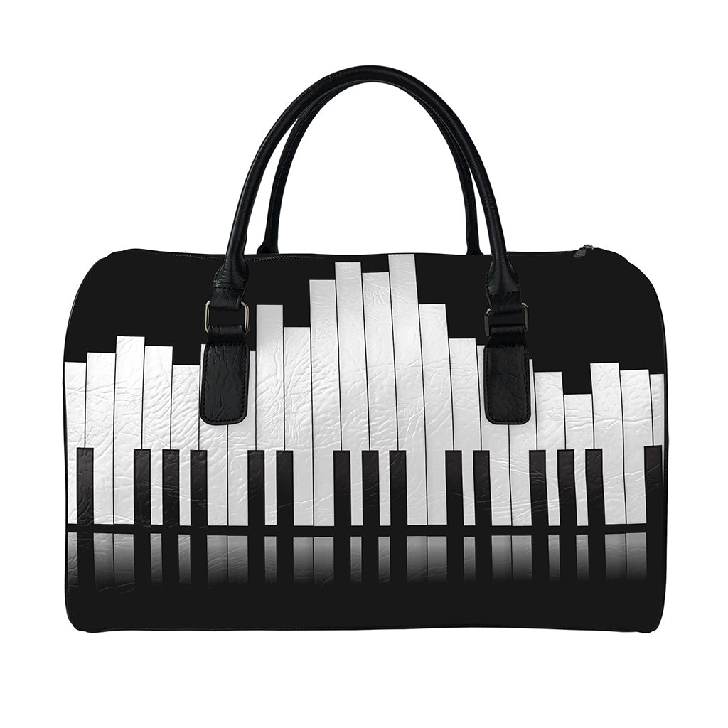 Black And White Piano Keyboard Print Leather Duffle Bag