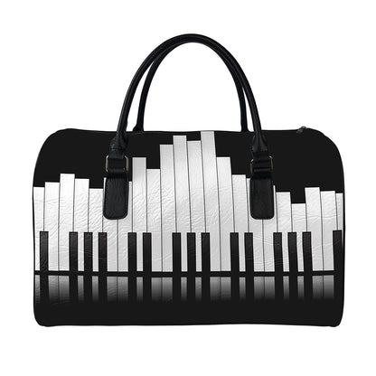 Black And White Piano Keyboard Print Leather Duffle Bag