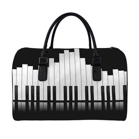 Black And White Piano Keyboard Print Leather Duffle Bag