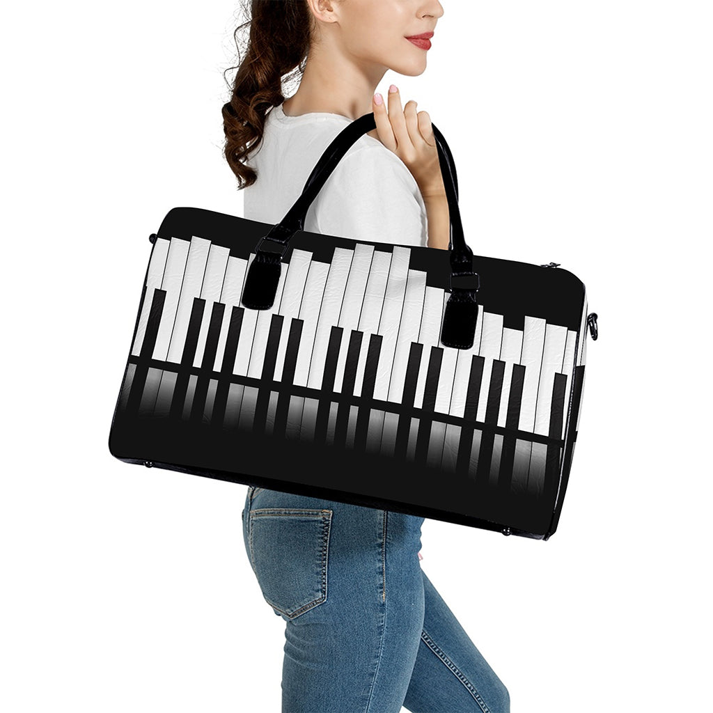 Black And White Piano Keyboard Print Leather Duffle Bag