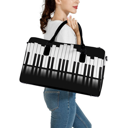 Black And White Piano Keyboard Print Leather Duffle Bag