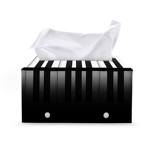 Black And White Piano Keyboard Print Leather Tissue Box Cover