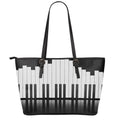 Black And White Piano Keyboard Print Leather Tote Bag With Zipper