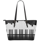 Black And White Piano Keyboard Print Leather Tote Bag