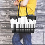 Black And White Piano Keyboard Print Leather Tote Bag