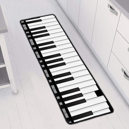 Black And White Piano Keyboard Print Long Kitchen Mat