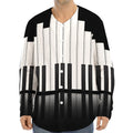 Black And White Piano Keyboard Print Long Sleeve Baseball Jersey