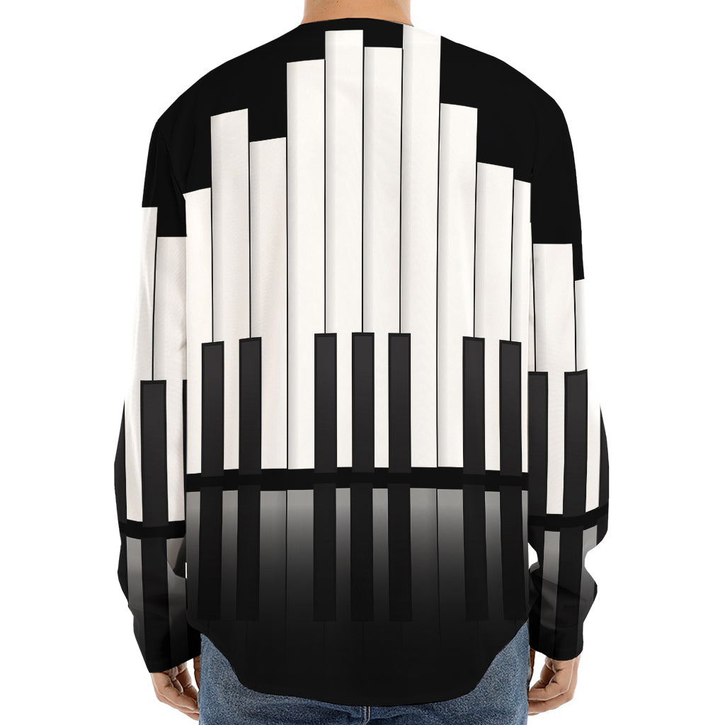 Black And White Piano Keyboard Print Long Sleeve Baseball Jersey